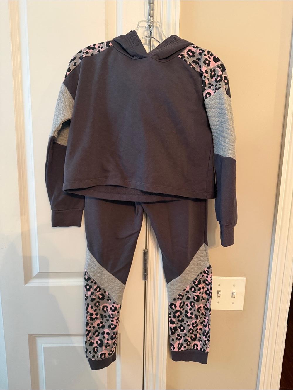 next Charcoal Hoodie & Jogger Set with Pink Leopard Panels size 11